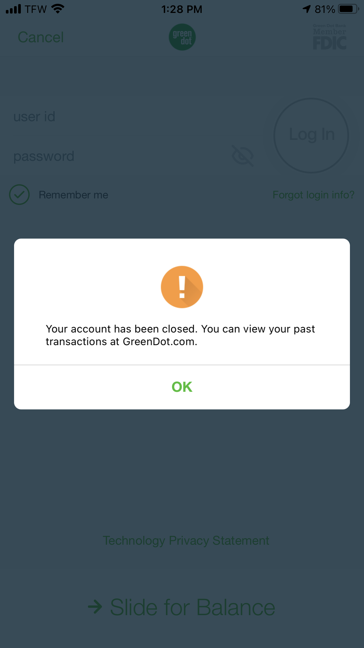 Green Dot account closed