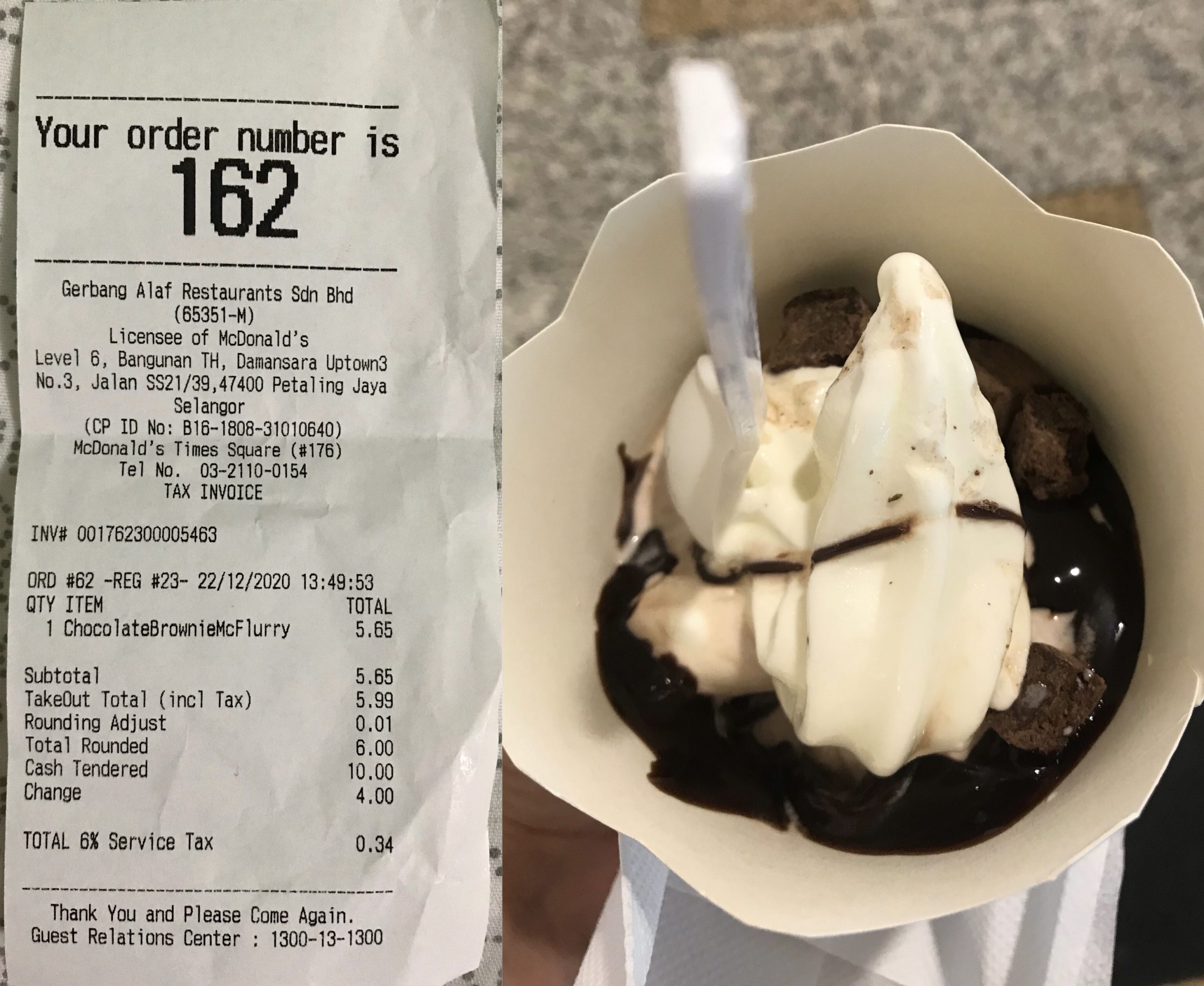 McDonalds complaint Dissatisfaction with the purchase of chocolate brownie McFlurry