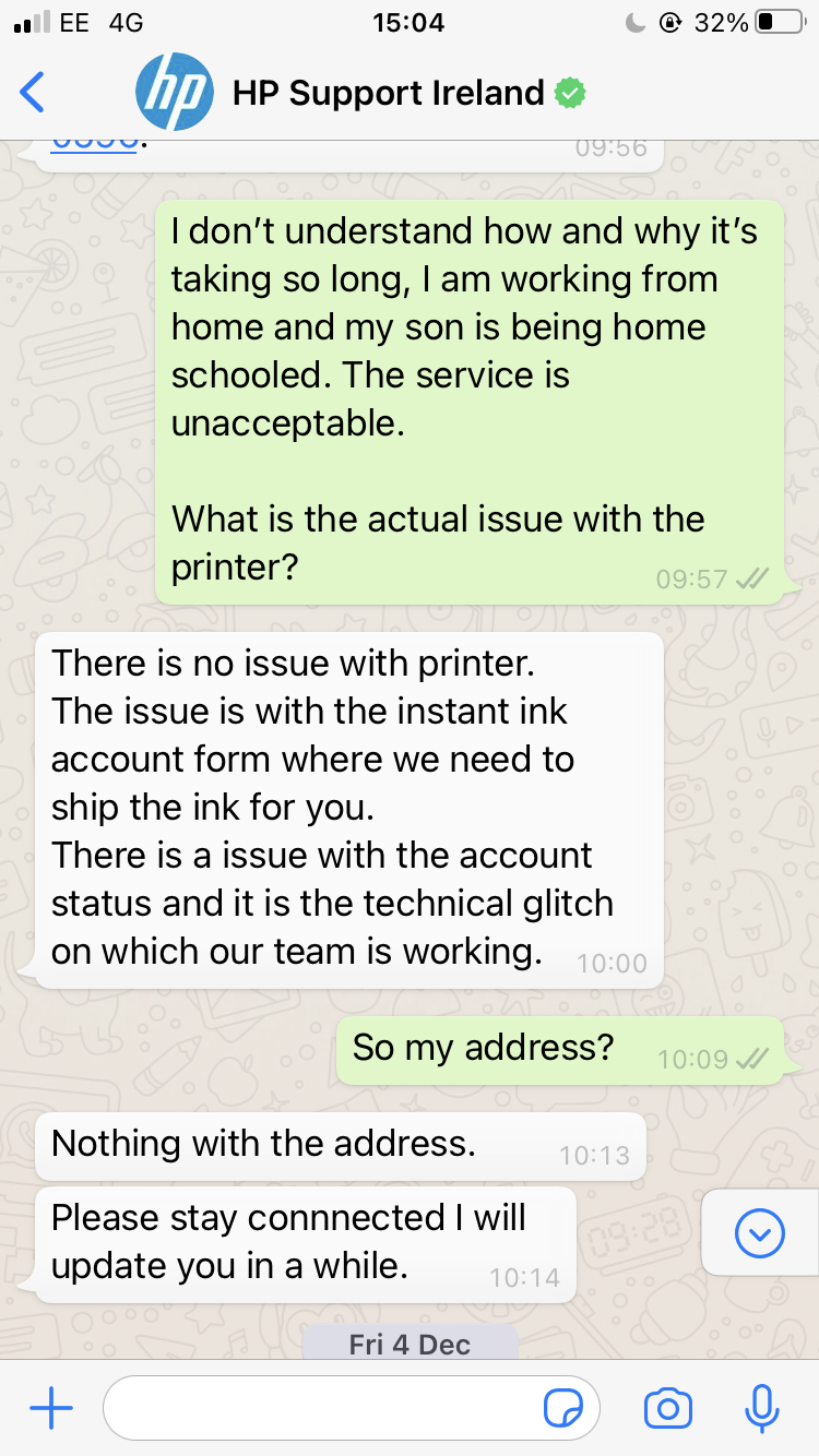 HP Instant Ink complaint Poor service