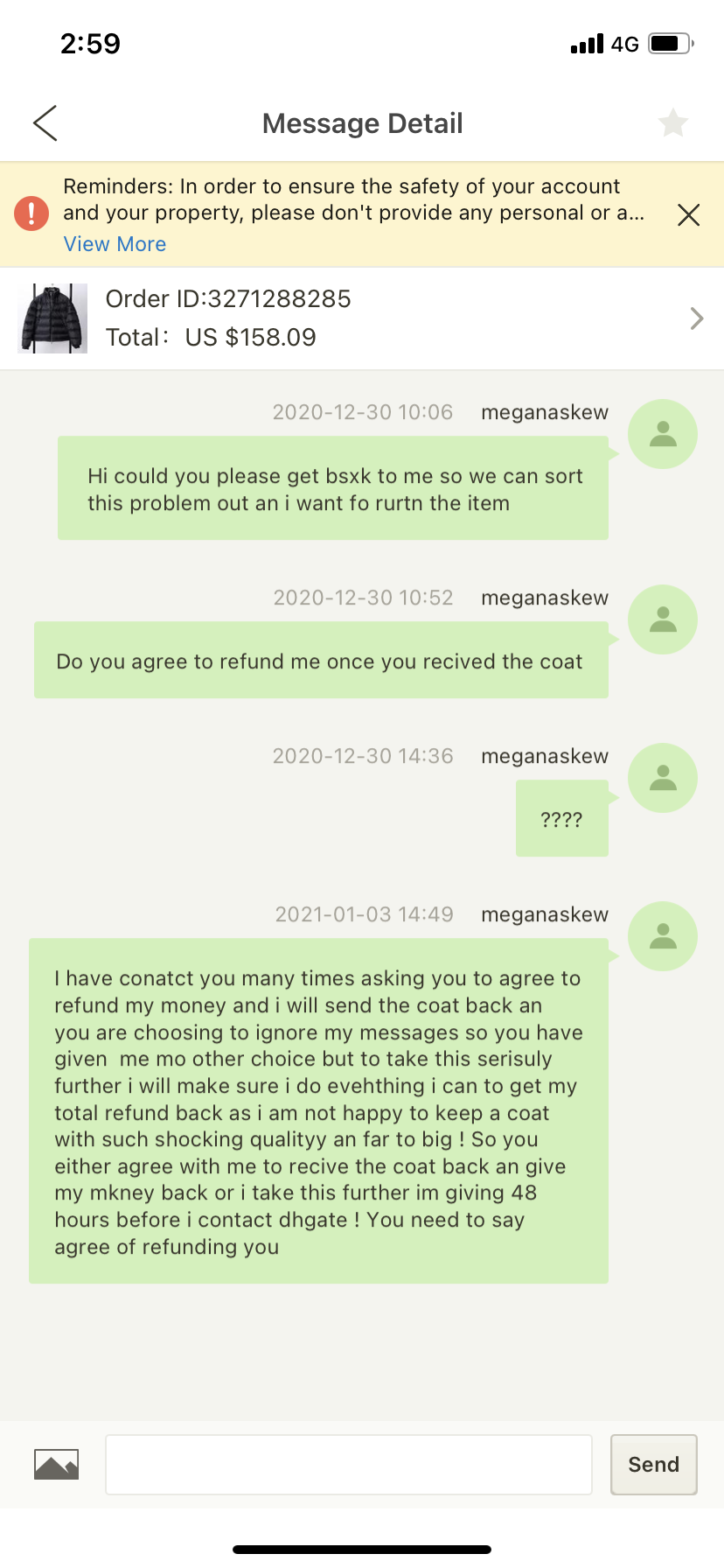 DHgate.com complaint Help with my ongoing case that iv had no support with !!