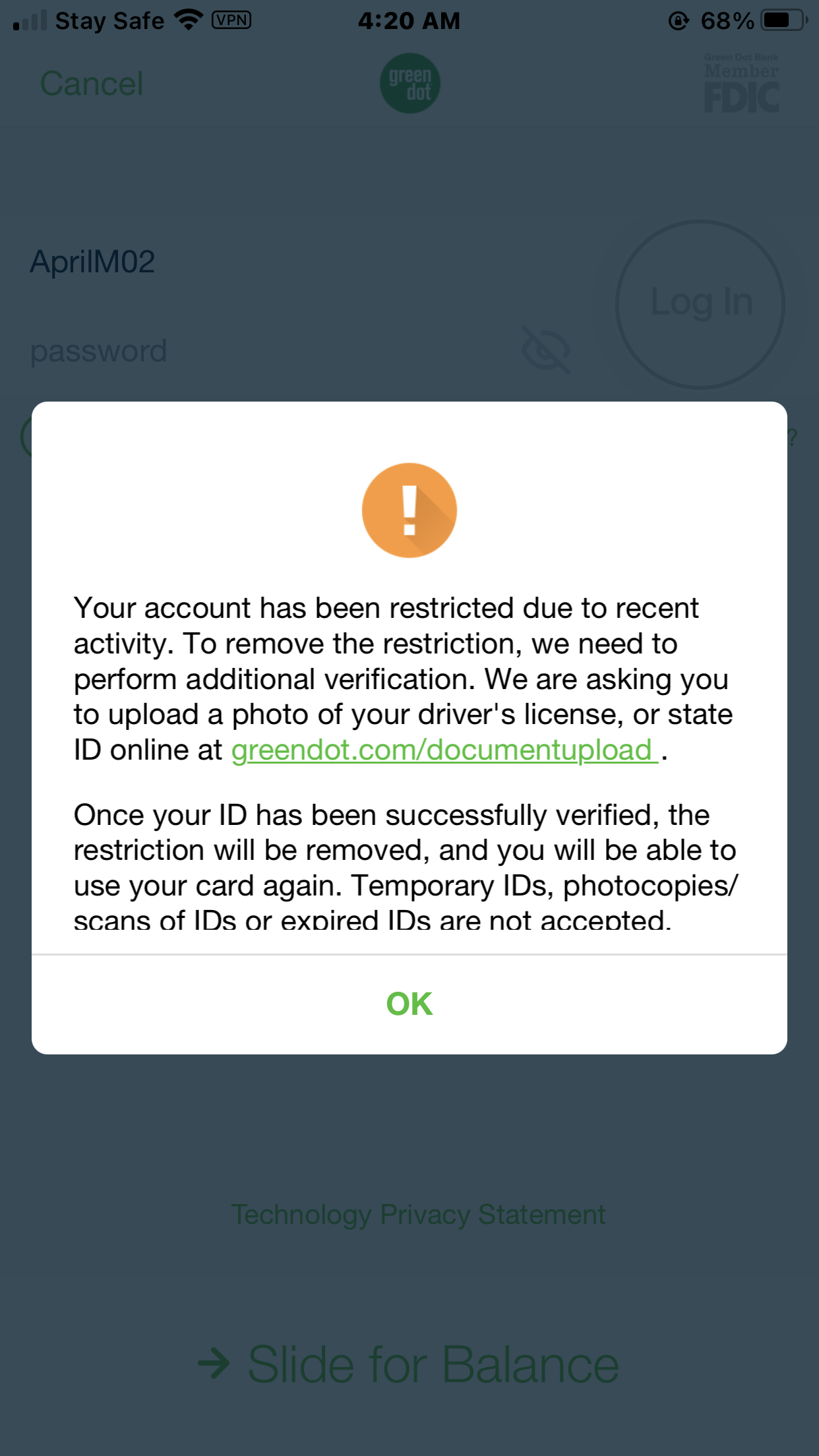 Green Dot Bank complaint Account Restricted
