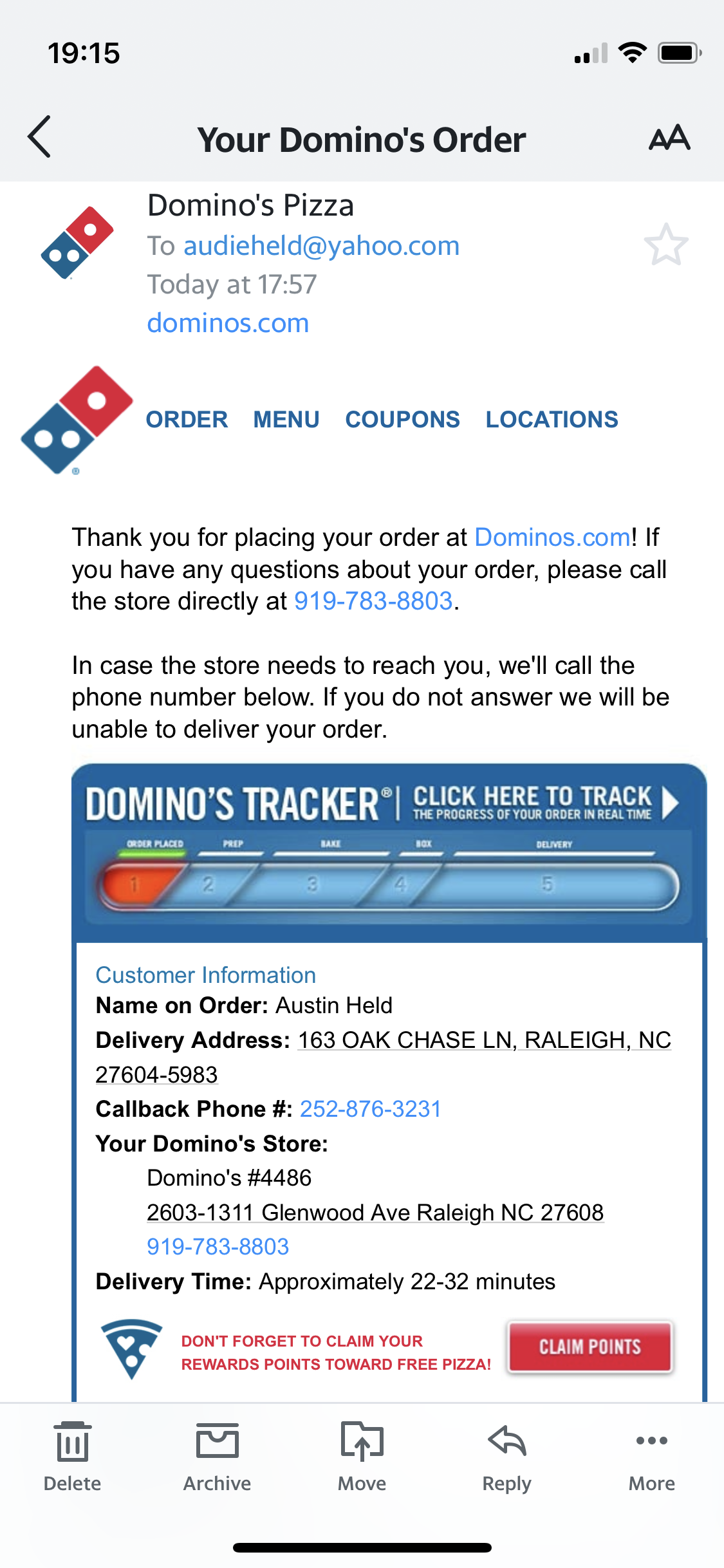Dominos Pizza complaint Delivery time was double than what was given.