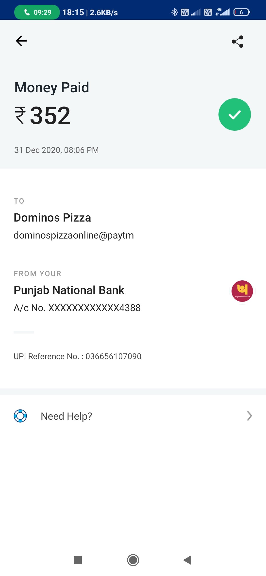 Dominos Pizza complaint Refund of Money