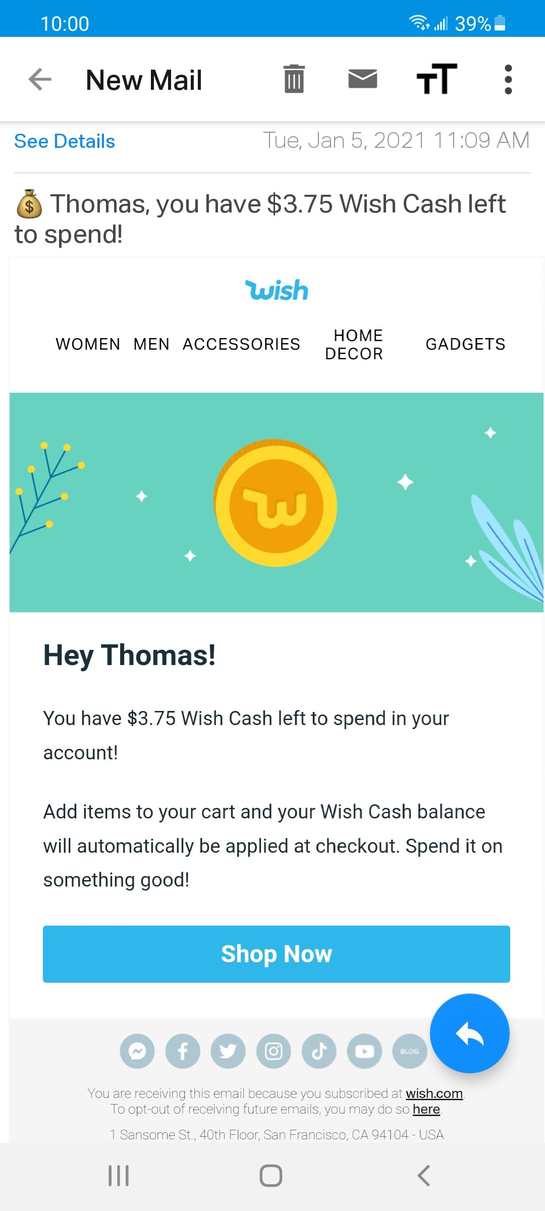 Wish complaint Could not use my Wish cash on my order