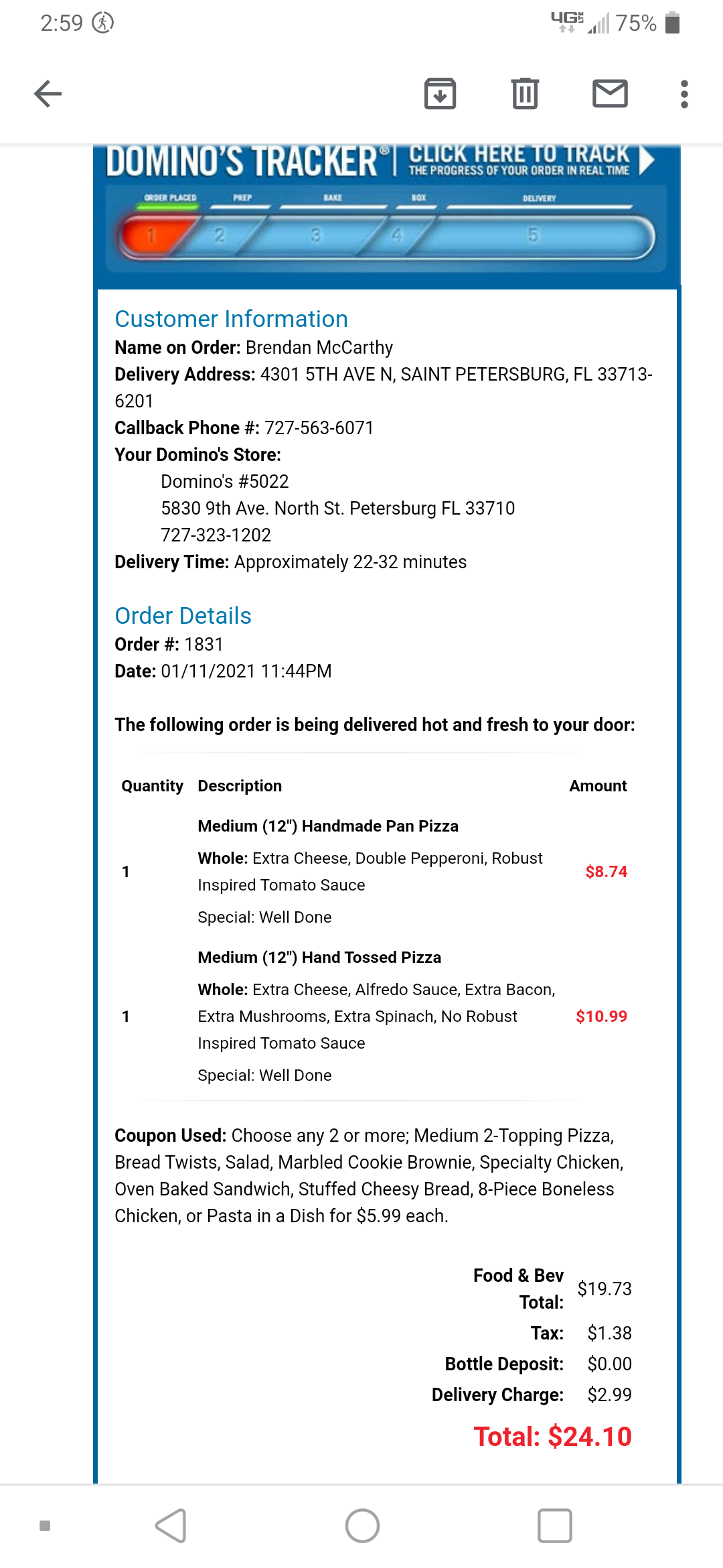 Dominos Pizza complaint Terrible service