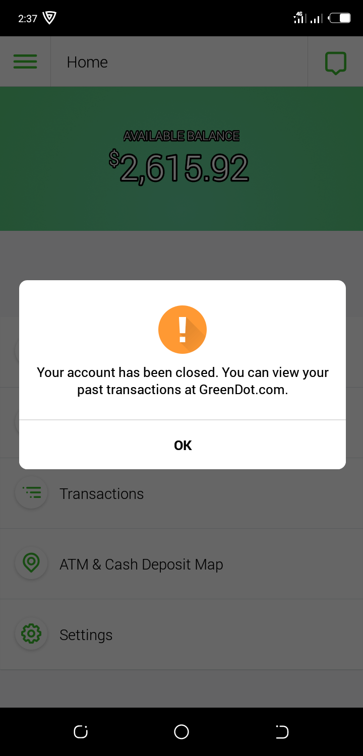 Green Dot Bank complaint closed account