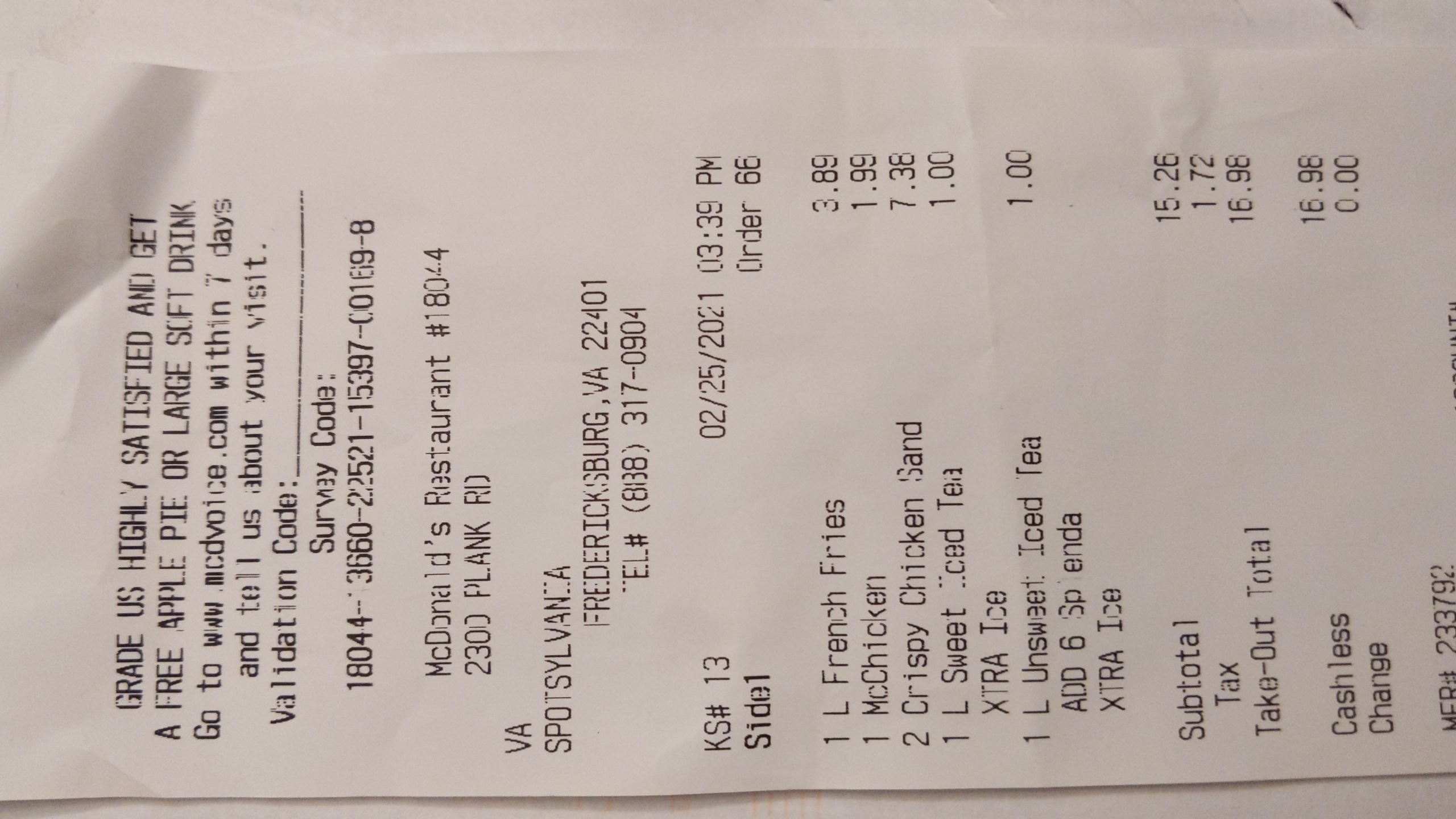 McDonalds complaint Over priced large fry