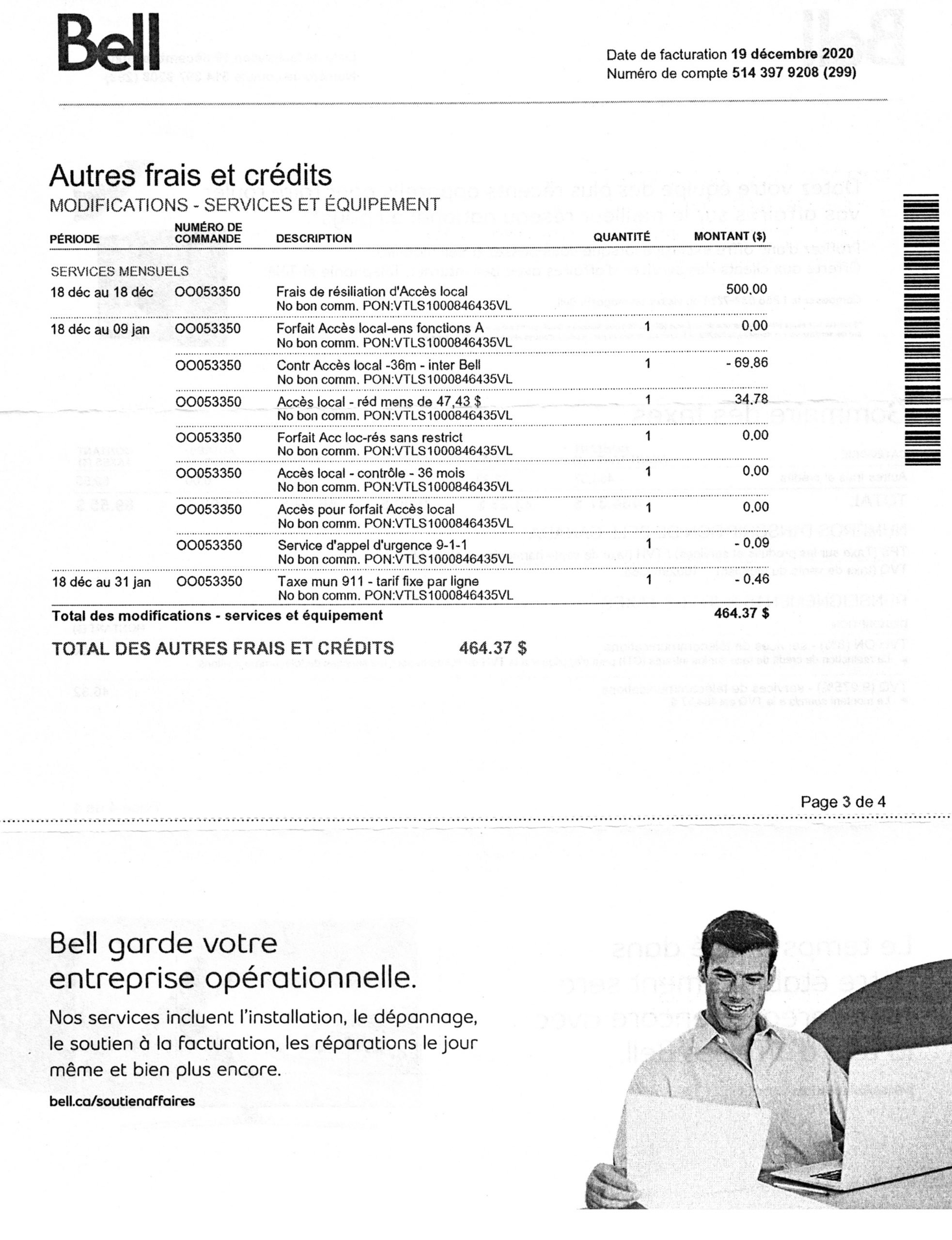 Bell Canada complaint Cancellation Fees
