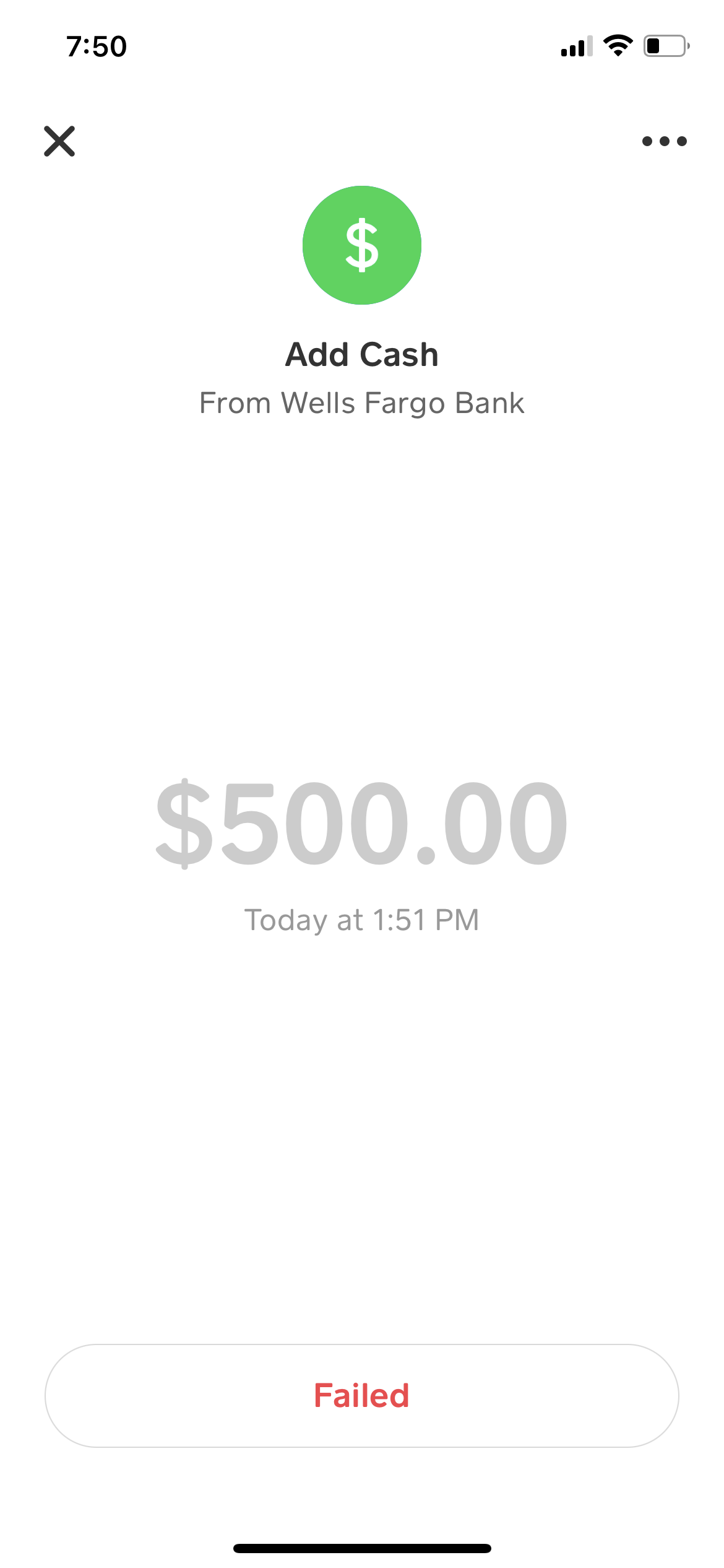 Cash App complaint Money missing with no trace just a attempt to add cash 500$