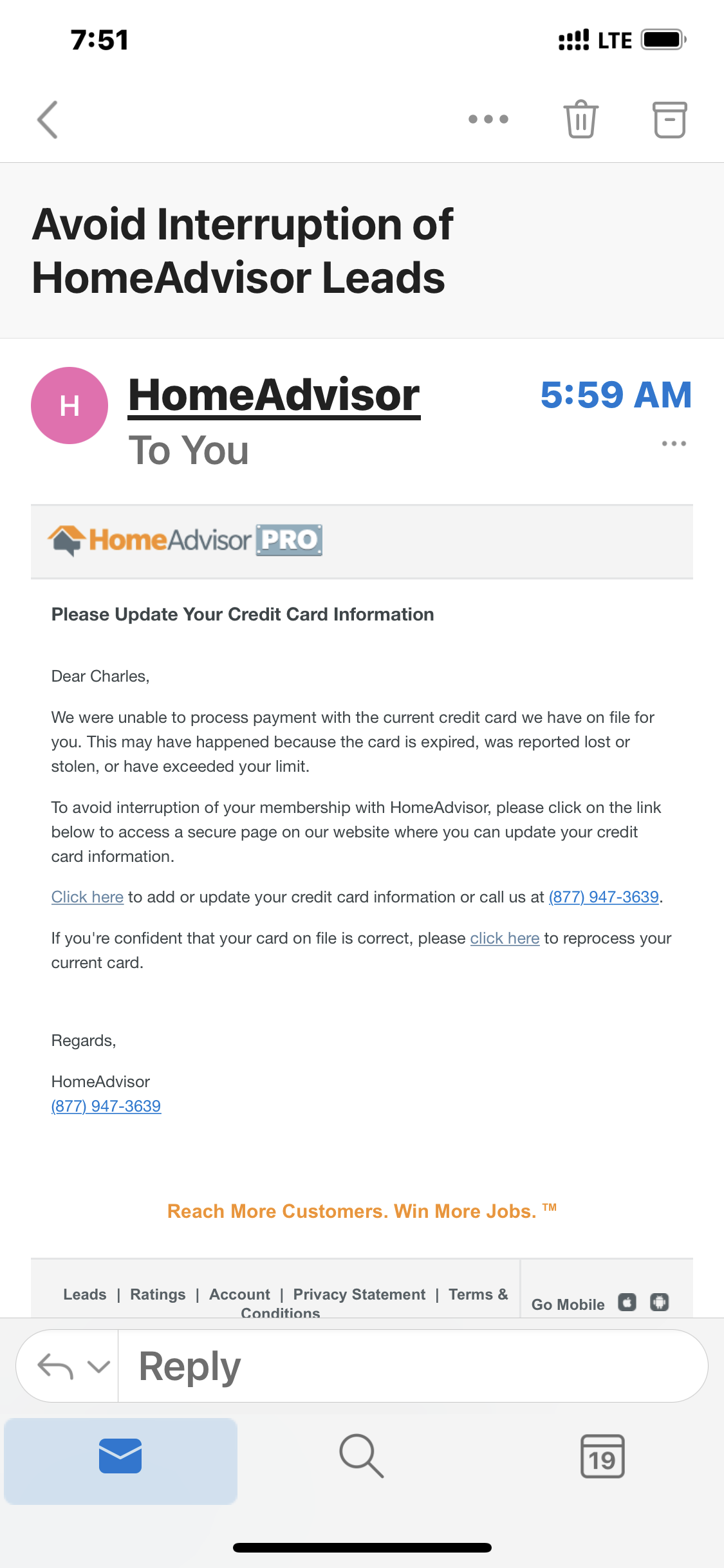 HomeAdvisor complaint We can get you work