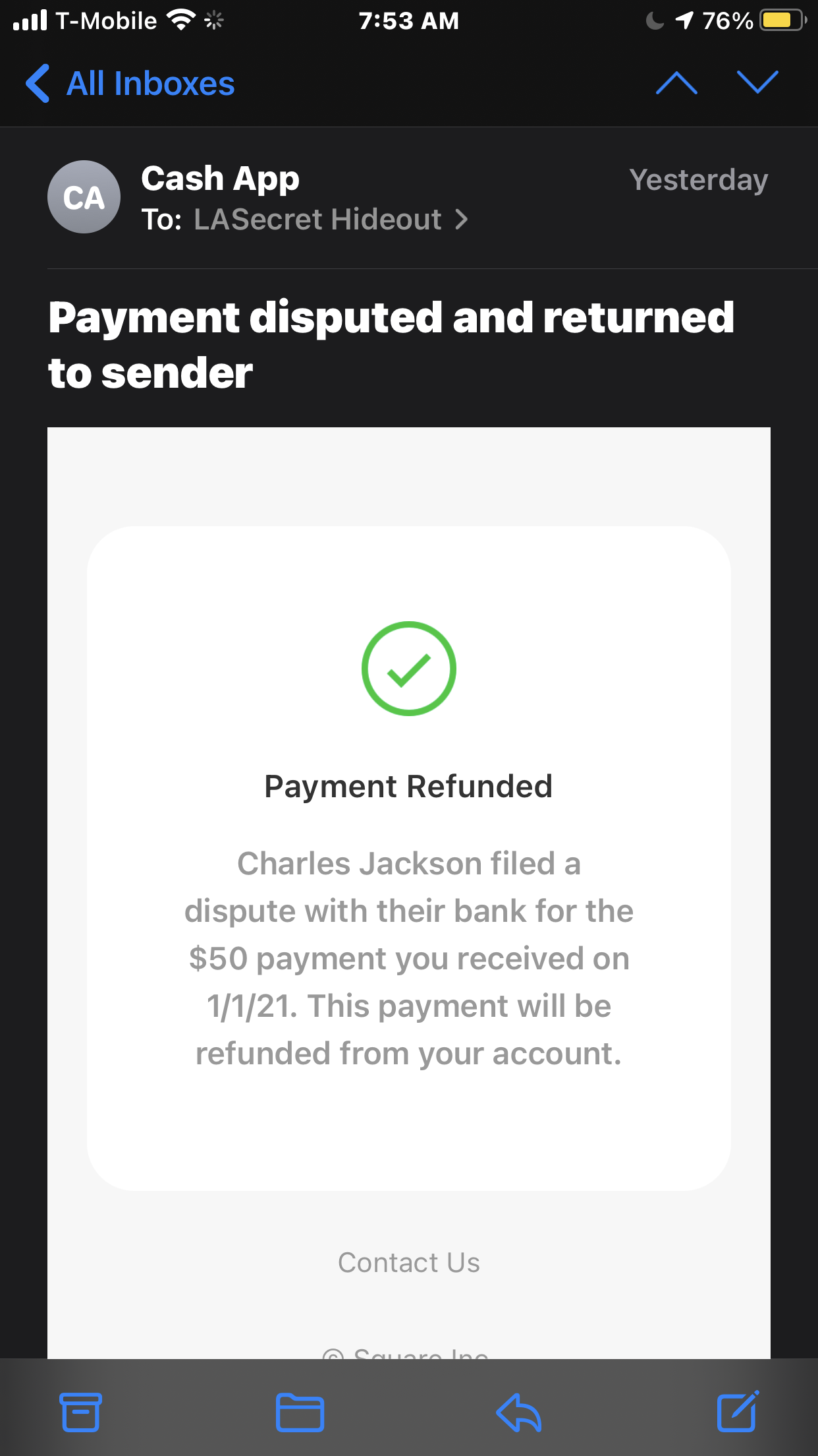 Cash App complaint Customer disputed charges