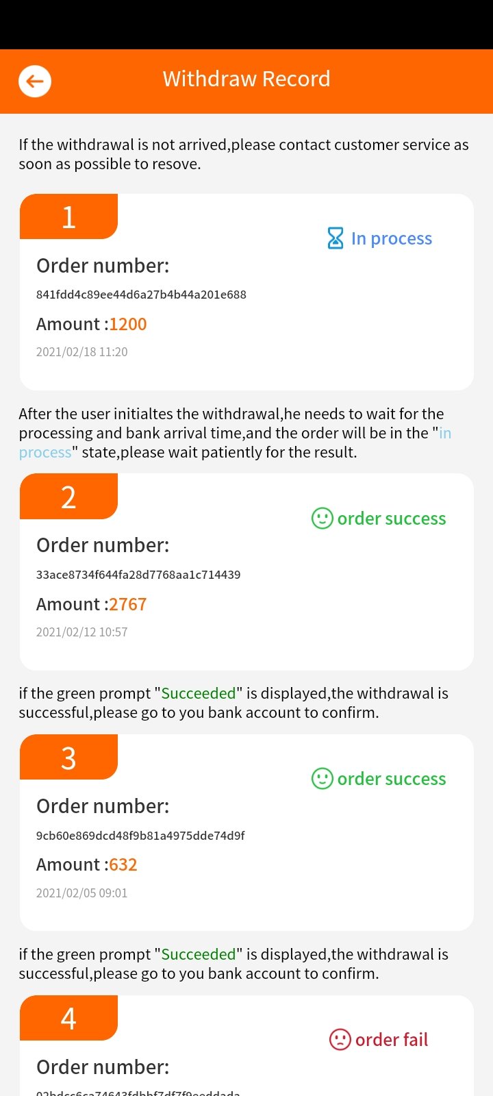 Wish complaint Withdraw not success from the 2 day