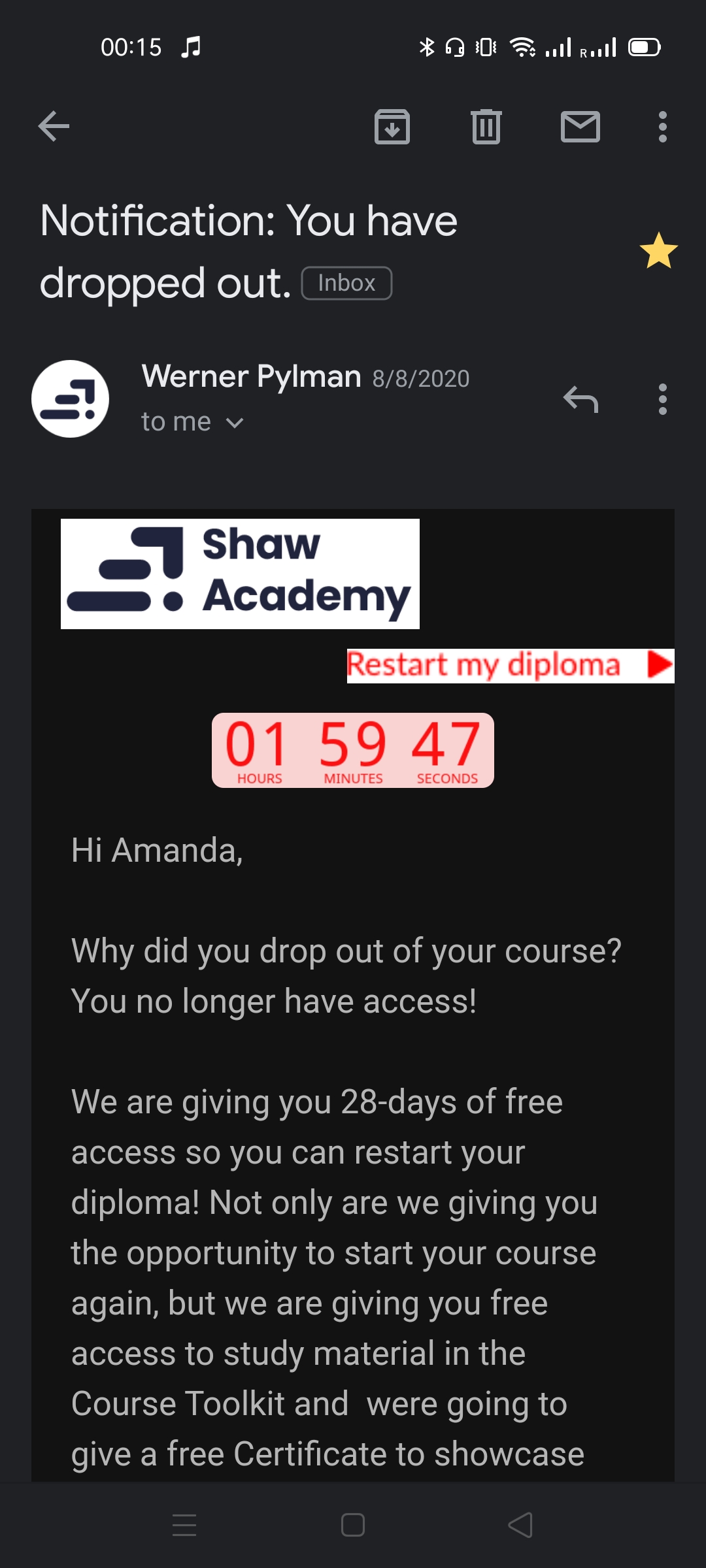 Shaw Academy complaint Refund not even considered by the website