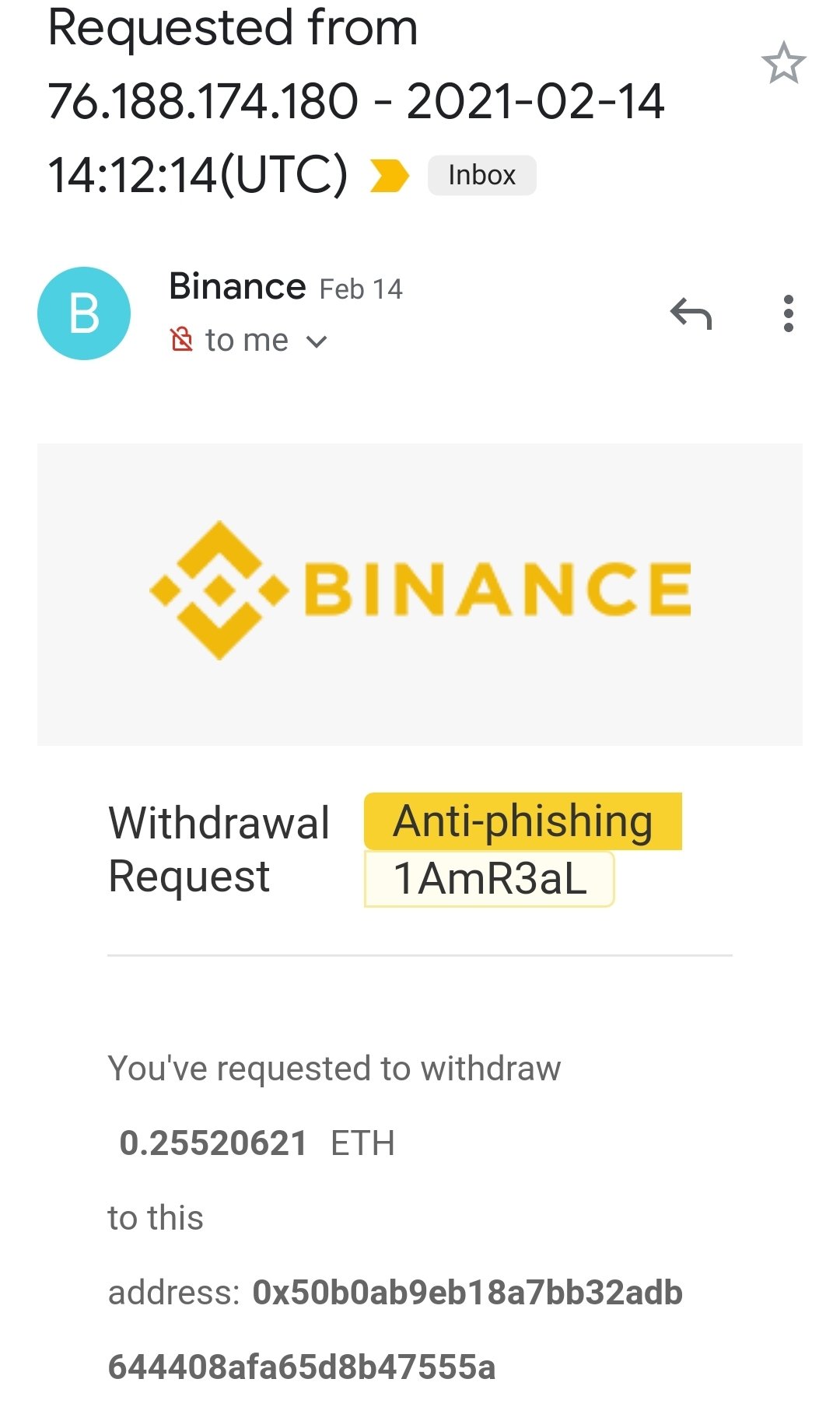 Binance complaint Transferred Funds Not Received