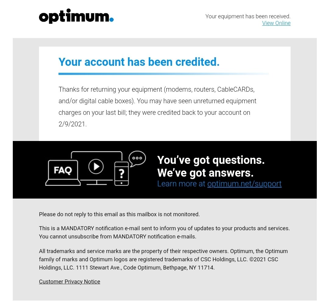 Optimum complaint billing