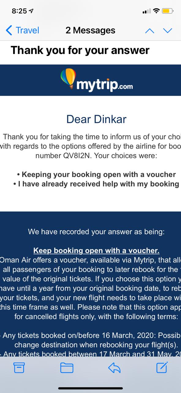 Mytrip.com complaint No Response by Customer Care for Open Ticket
