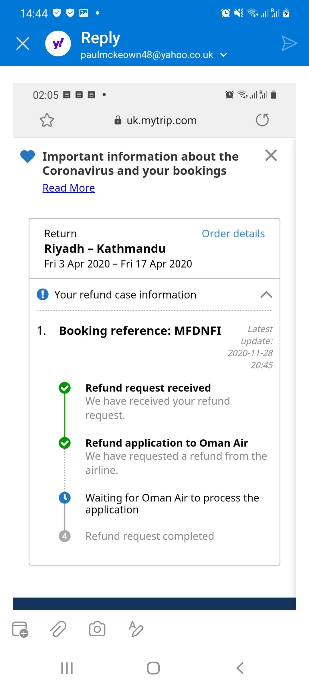 Mytrip.com complaint Flight refund