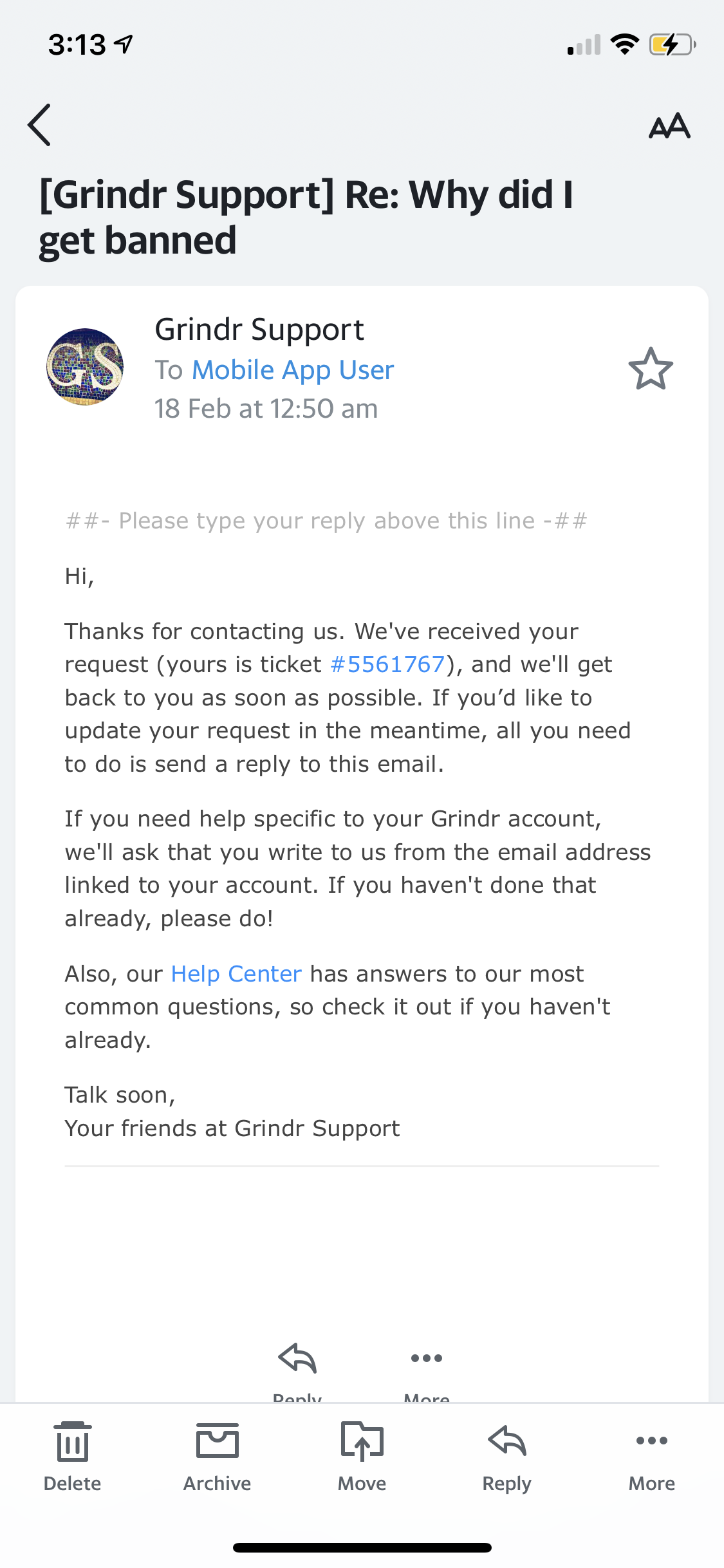Grindr complaint Grindr account banned