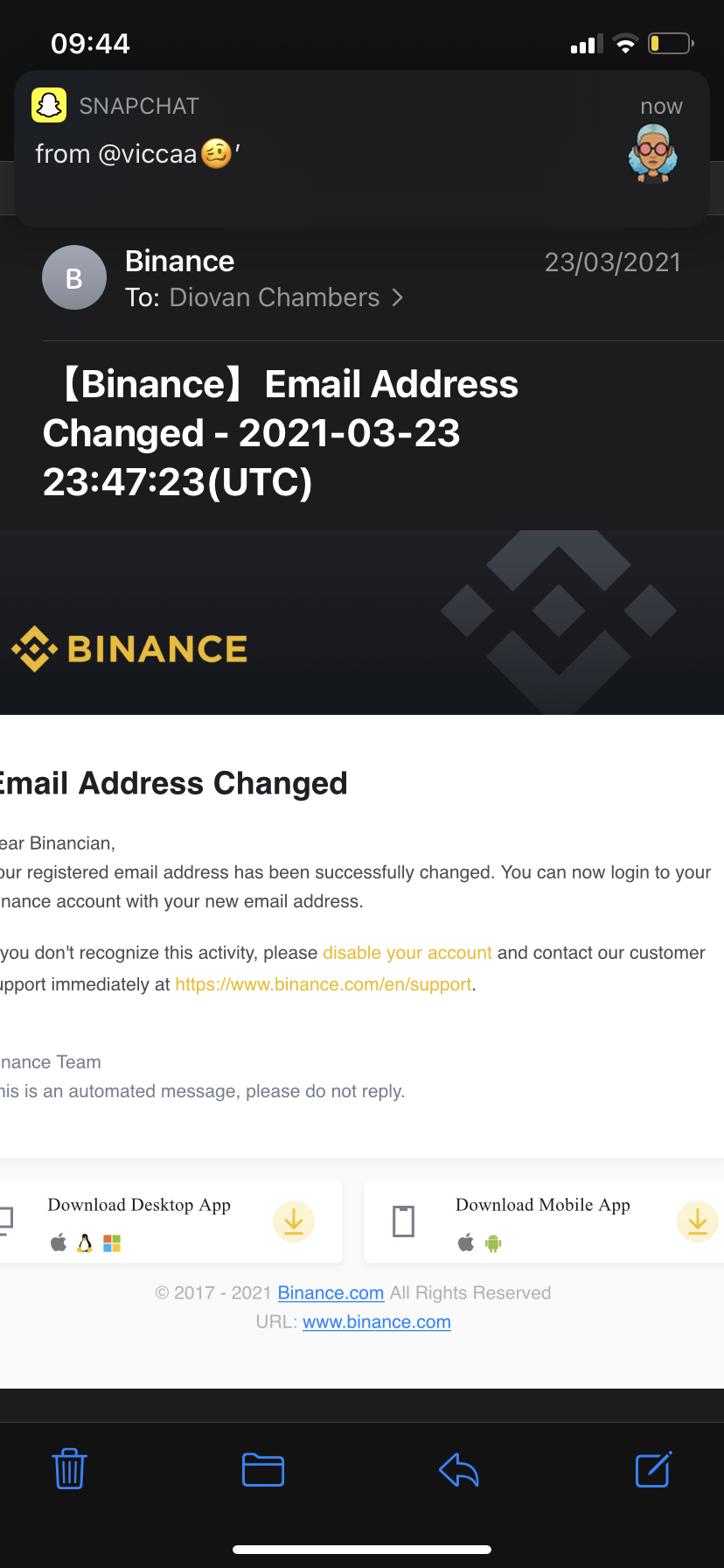 Binance complaint Someone breached my account