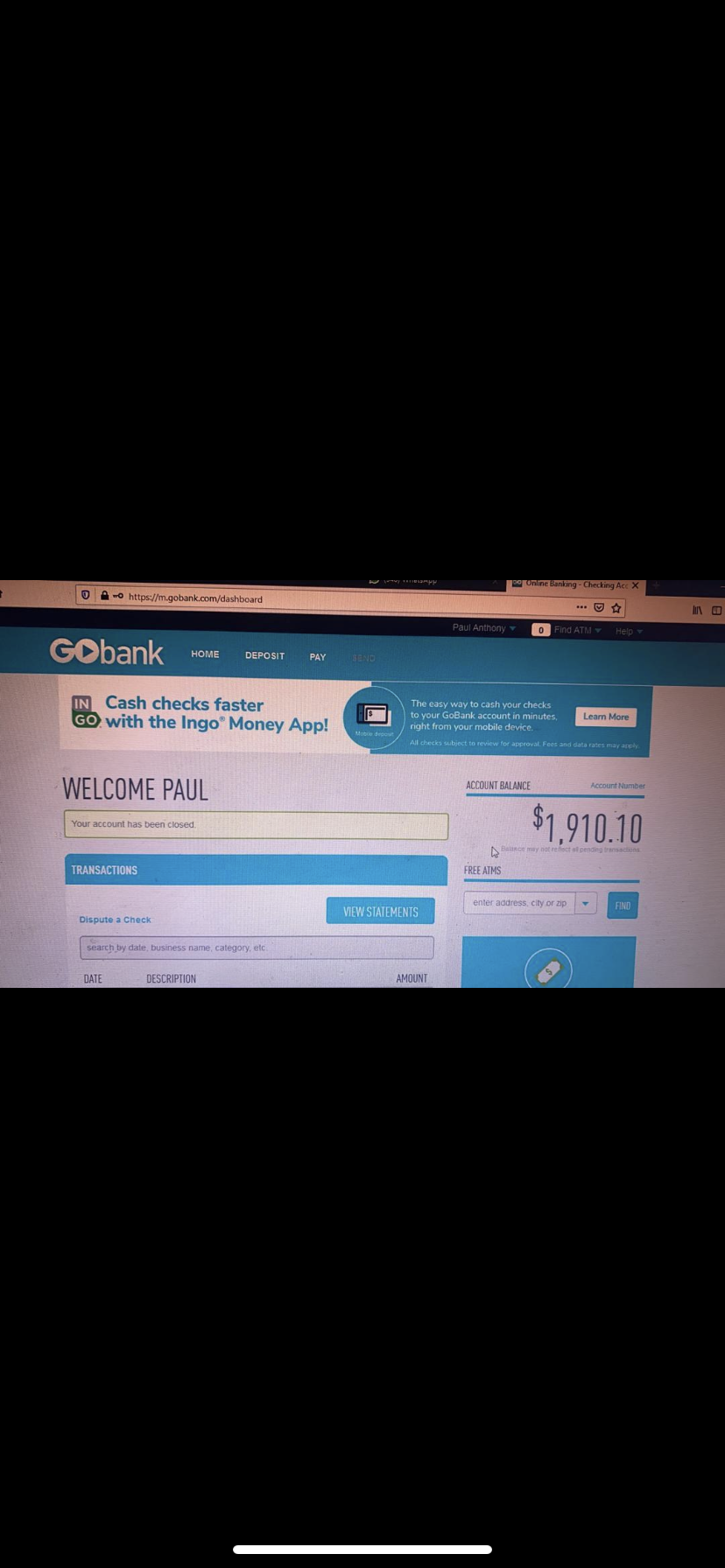 GoBank complaint closed account