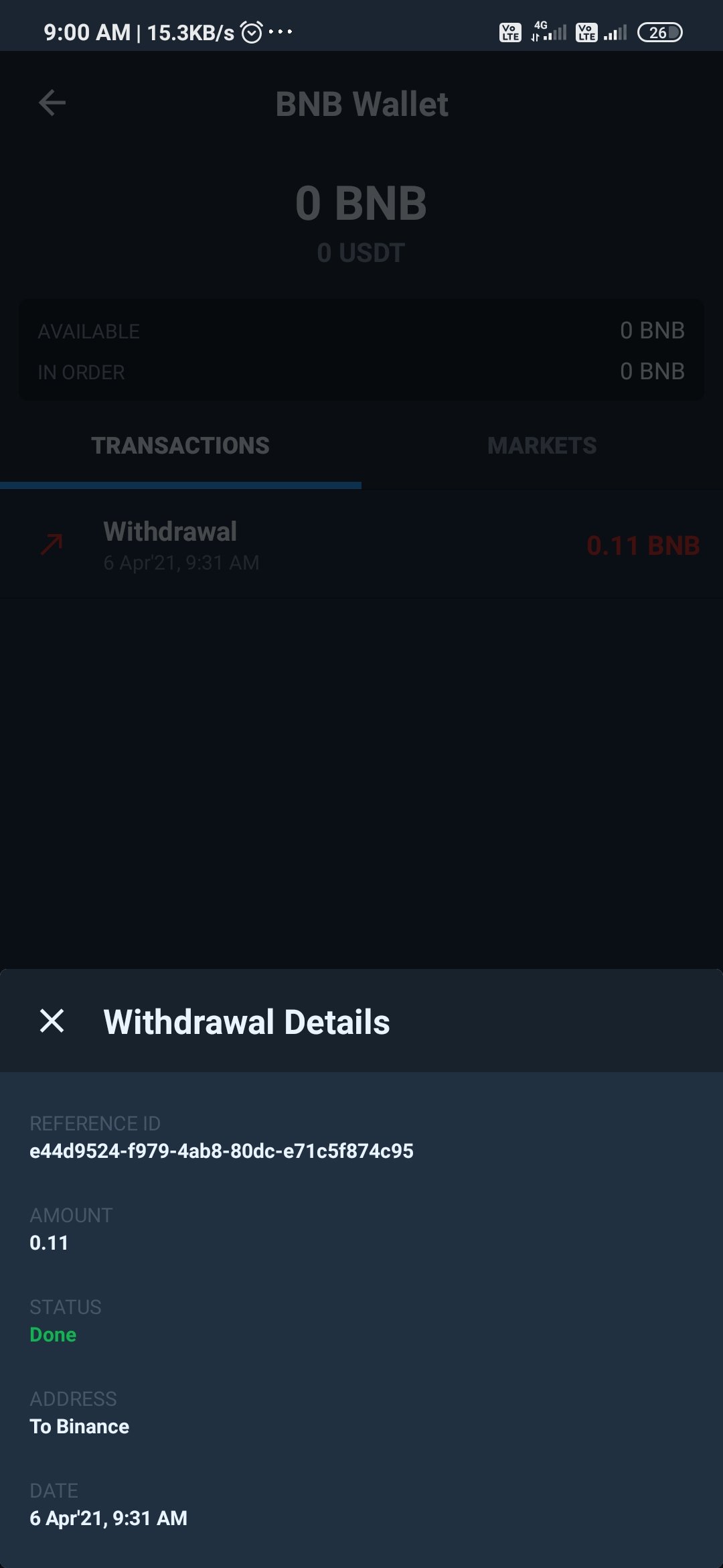 Binance complaint Bnb transferred by not received
