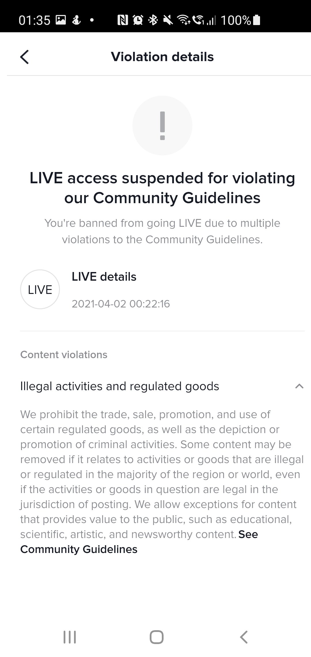 TikTok complaint Permanently banned from lives