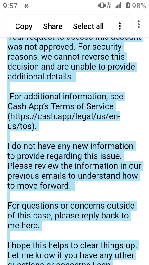 Cash App complaint Refused access to old account