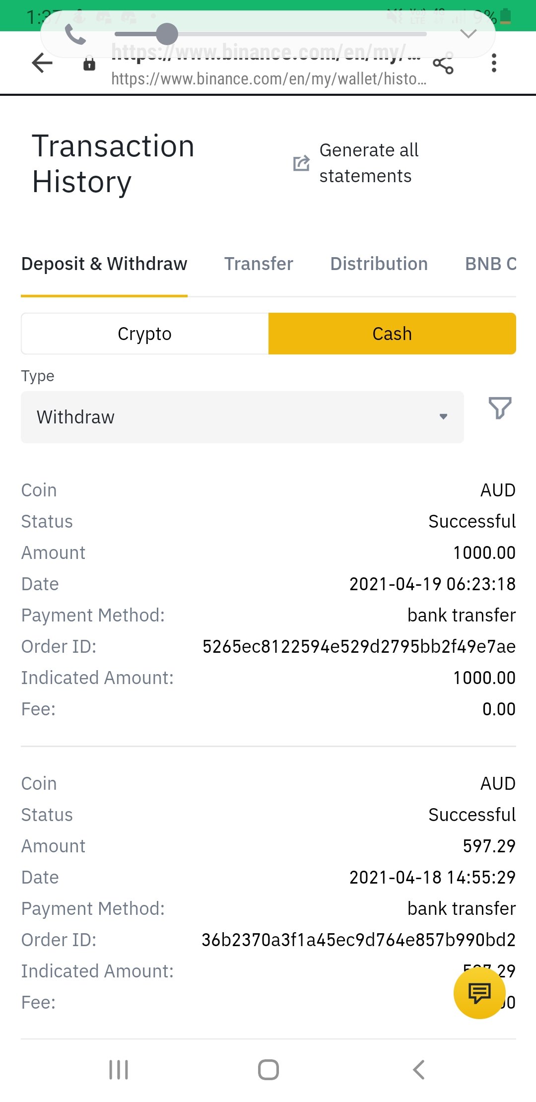 Binance complaint Withdrwal not recieved in bank account