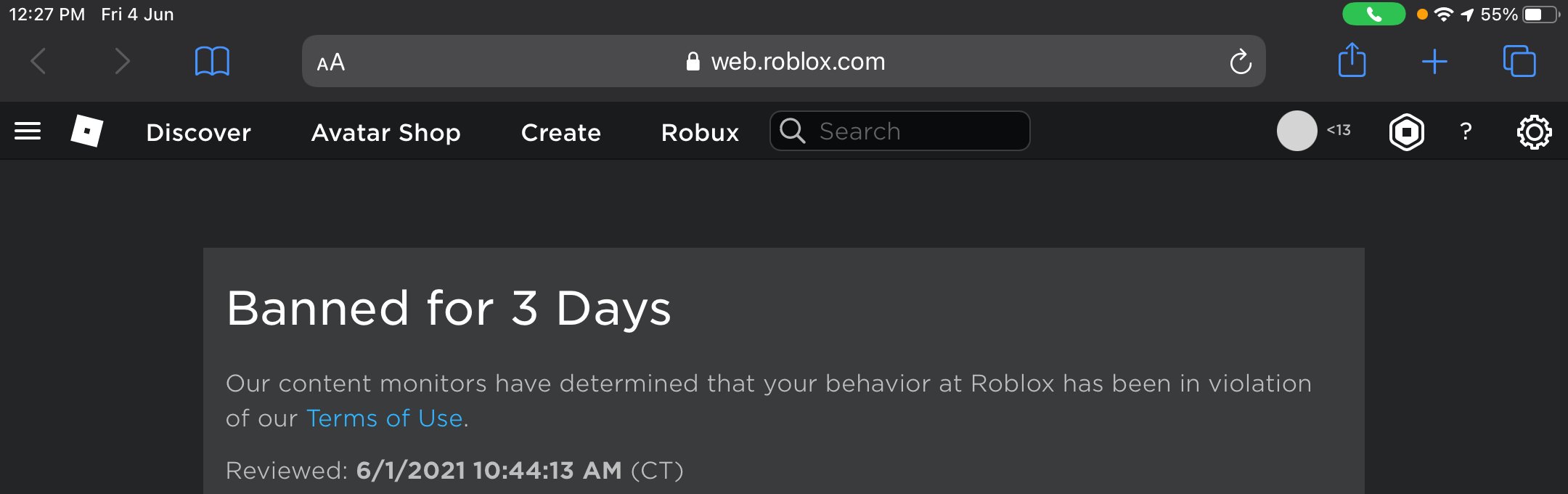 Roblox complaint Not logging in my account after unban