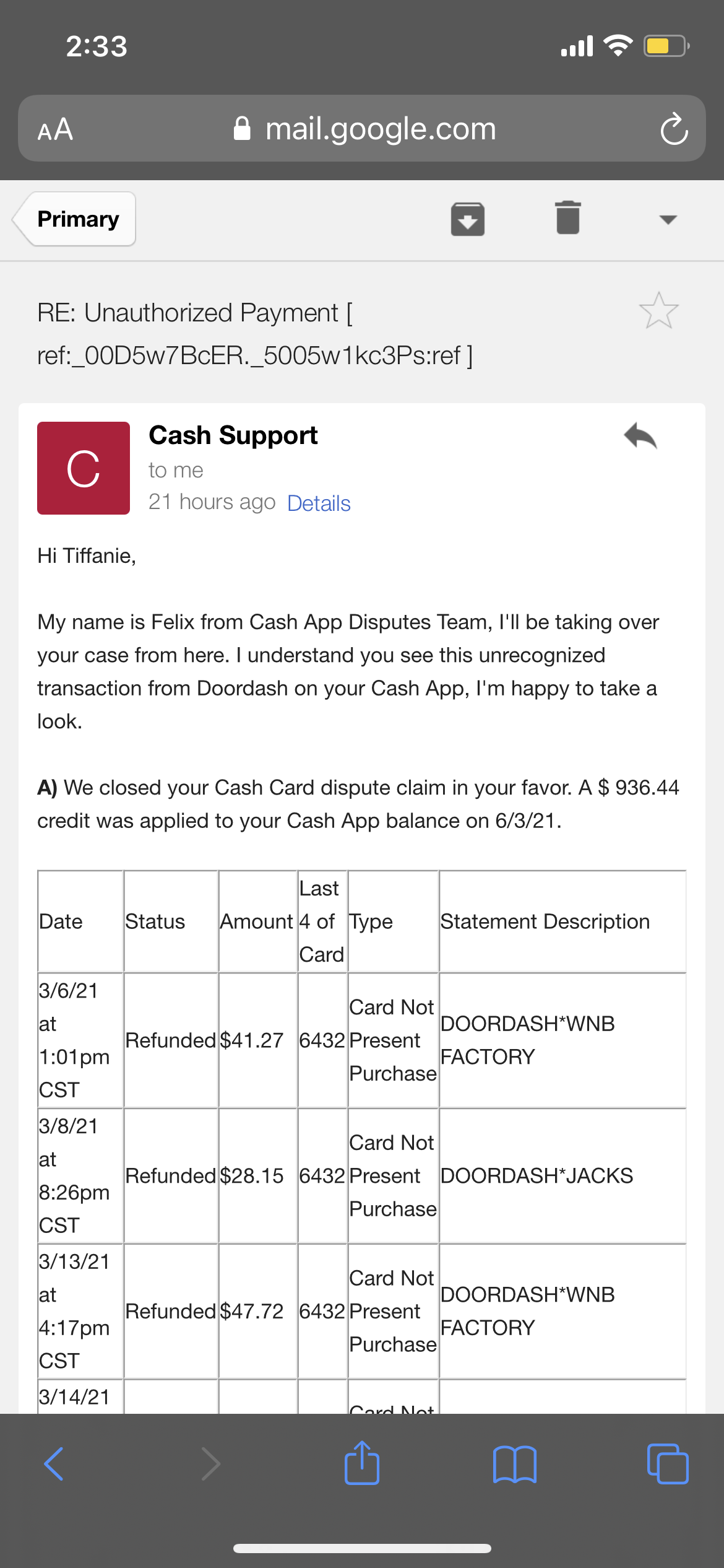 Cash App complaint Unauthorized Transaction Dispute