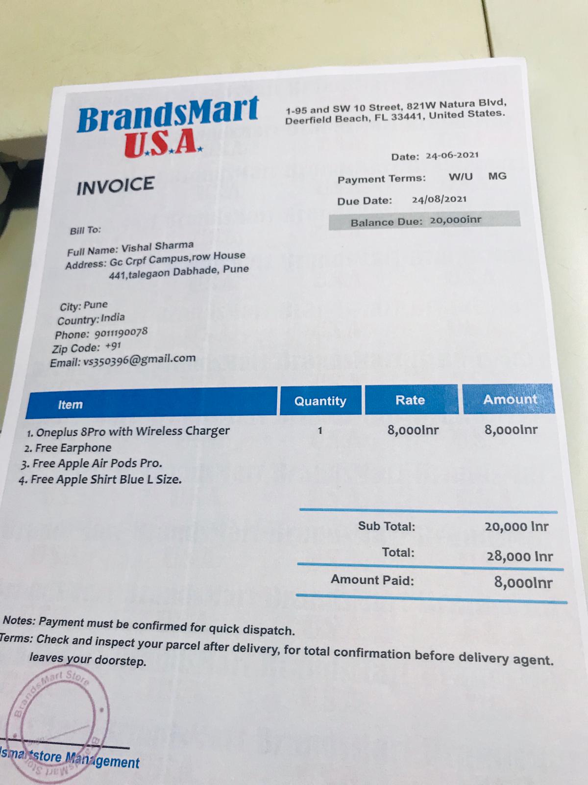 BrandsMart USA complaint Need Refund of INR 8K which I paid