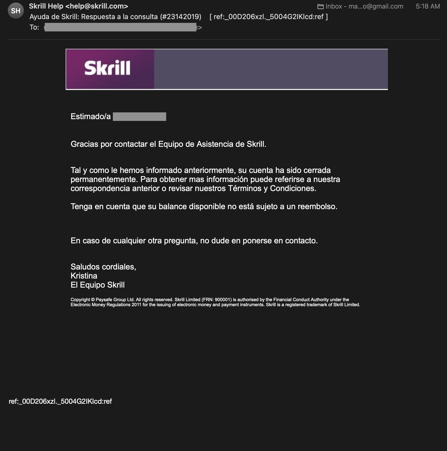 Skrill complaint Account closed with funds!