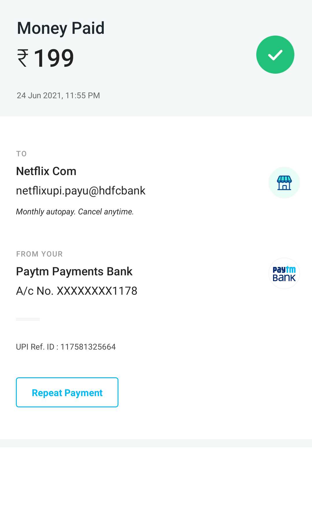 Netflix complaint Amount was deducted but account was not activated