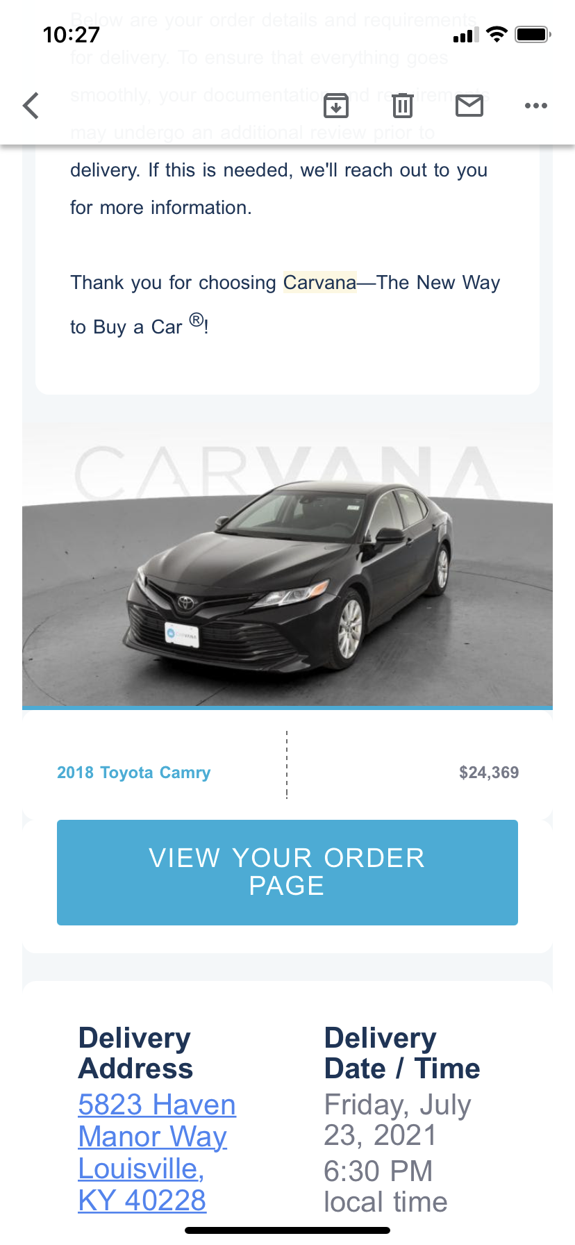 Carvana complaint Car FinancingVehicle not delivered