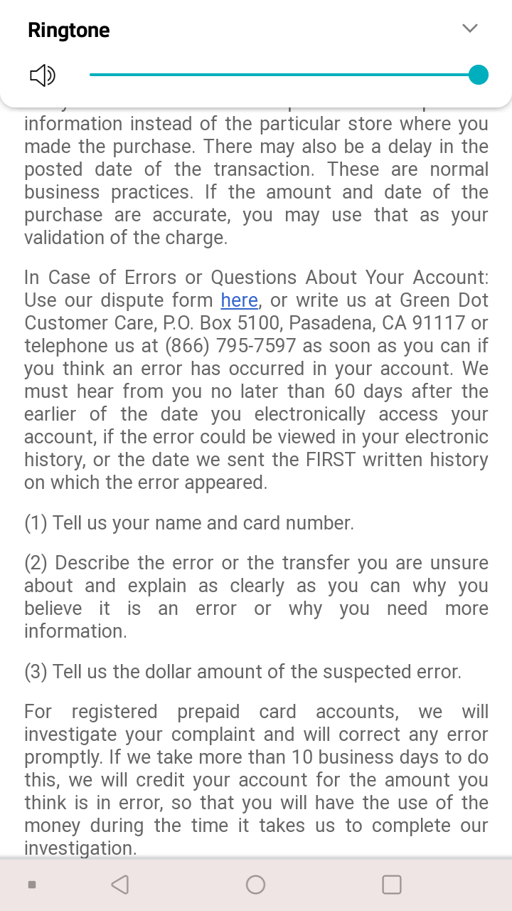 Green Dot Bank complaint False information