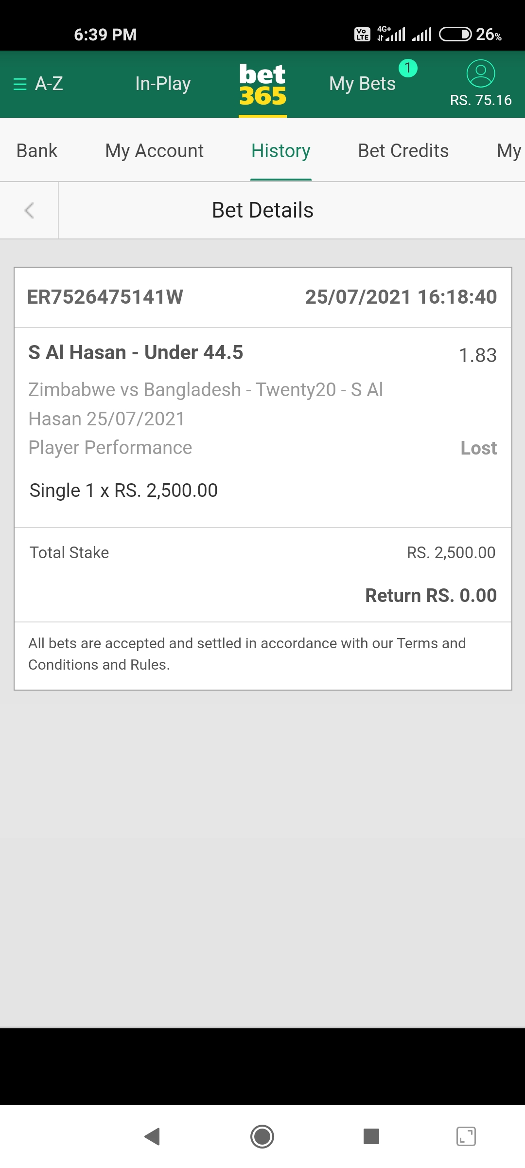Bet365 complaint I have won the bet but bet365 shows it lost