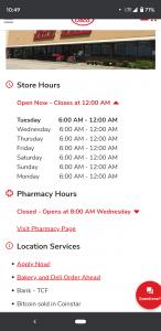 Incorrect Store Hours listed rude worker