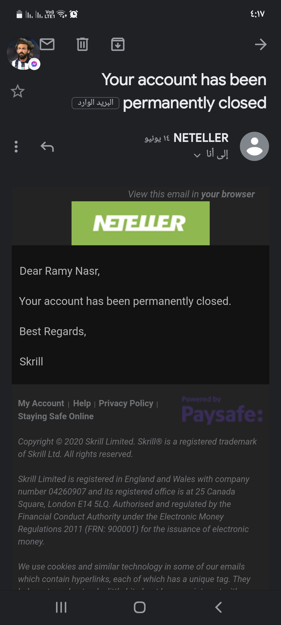 NETeller complaint My account permanently closed