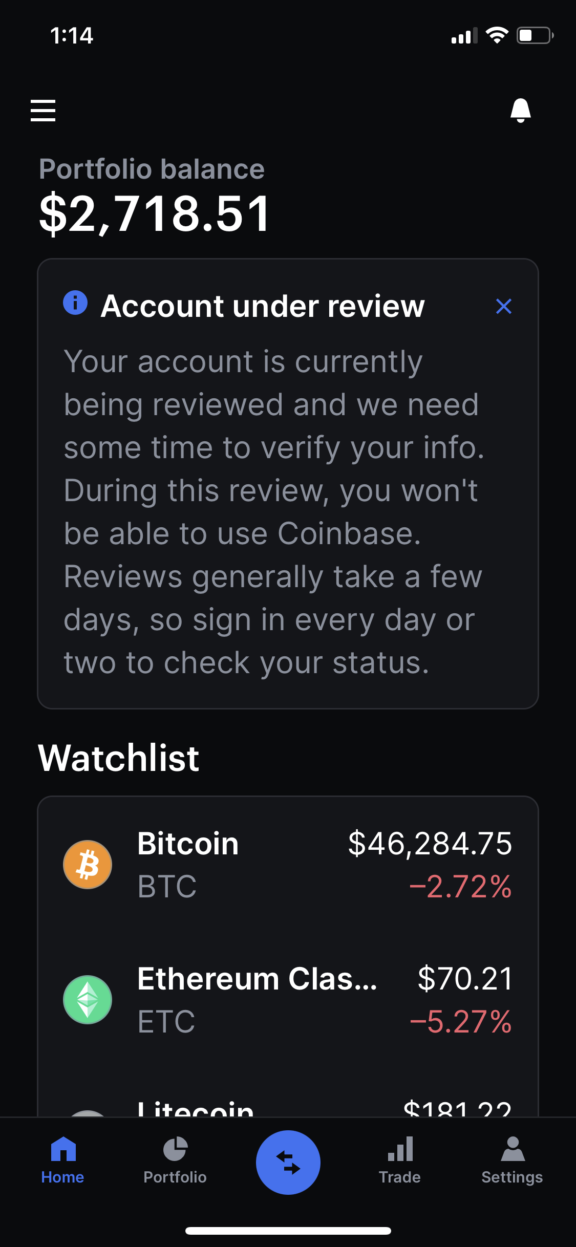 Coinbase complaint Unable to use account for tradingwithdrawals