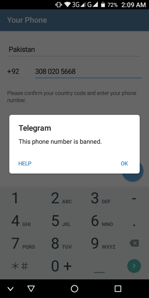 Telegram complaint Banned my phone number