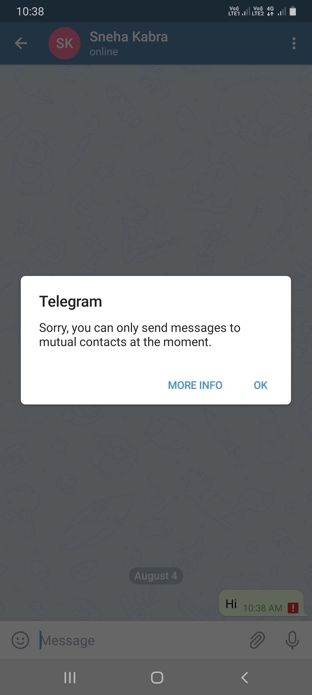 Telegram complaint I can't message send
