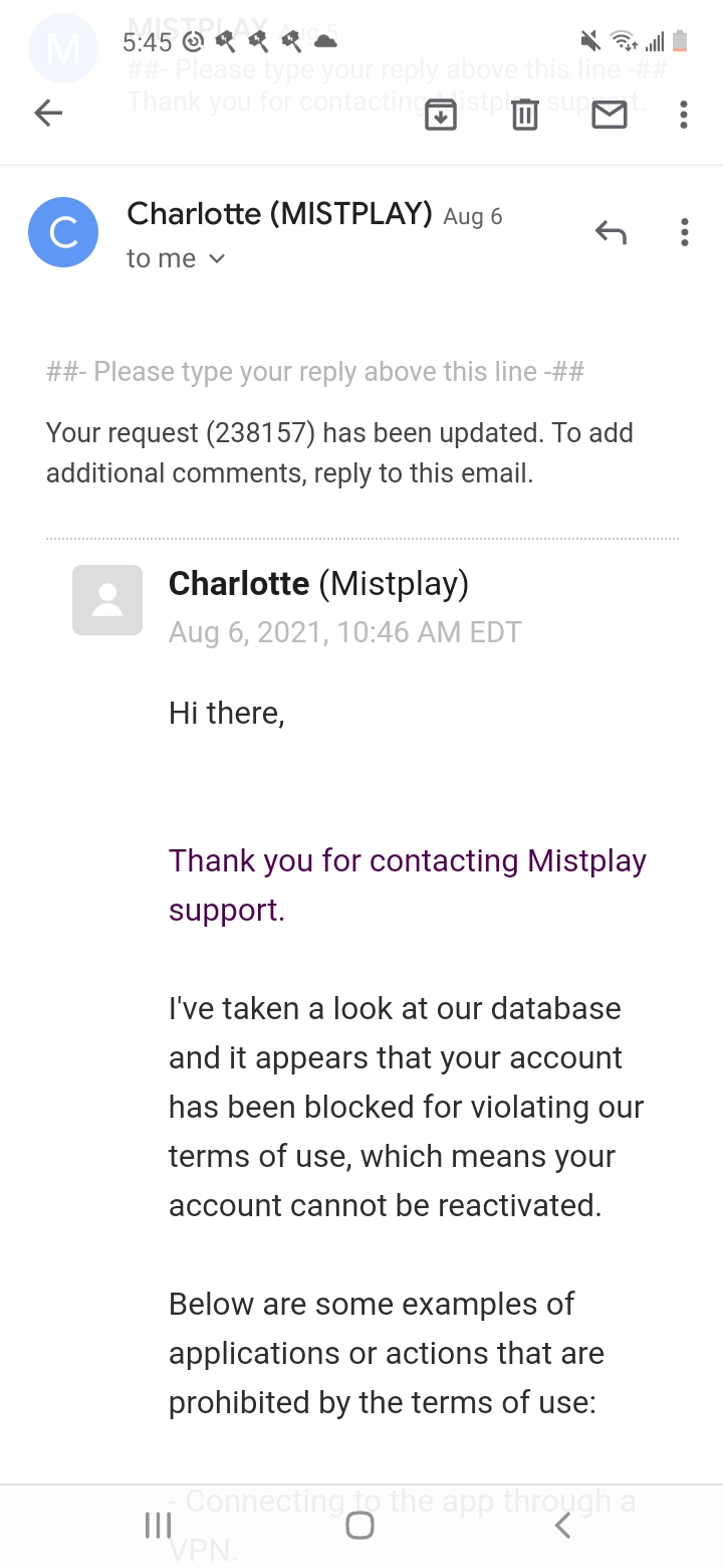 Mistplay complaint Account banned without reason
