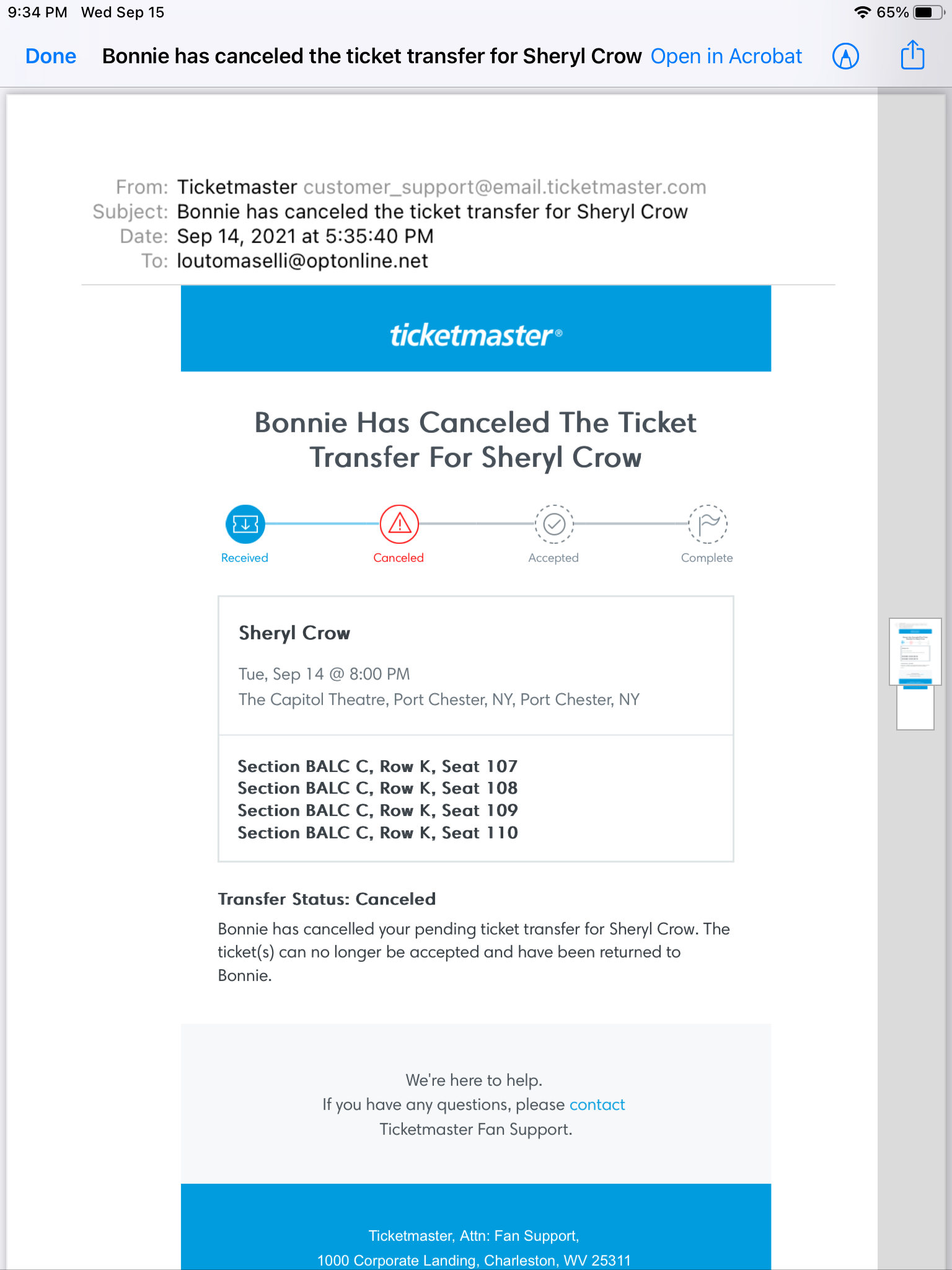 OnlineCityTickets.com complaint Never Received Tickets