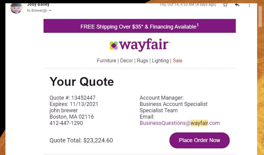Wayfair.co.uk complaint Professional Services