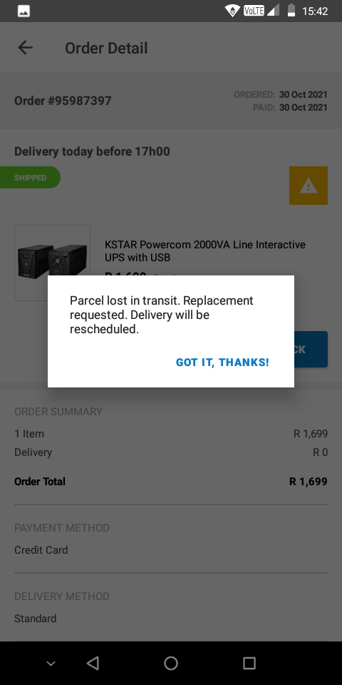 Takealot.com complaint Delivery