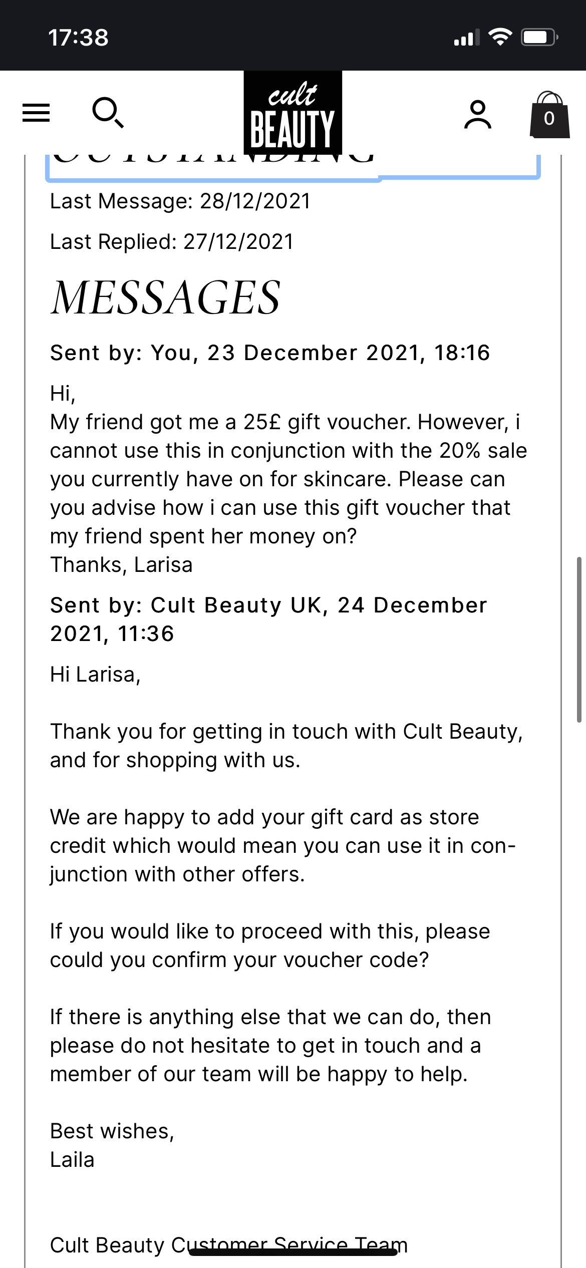 Cult Beauty complaint Gift vouchers are a SCAM
