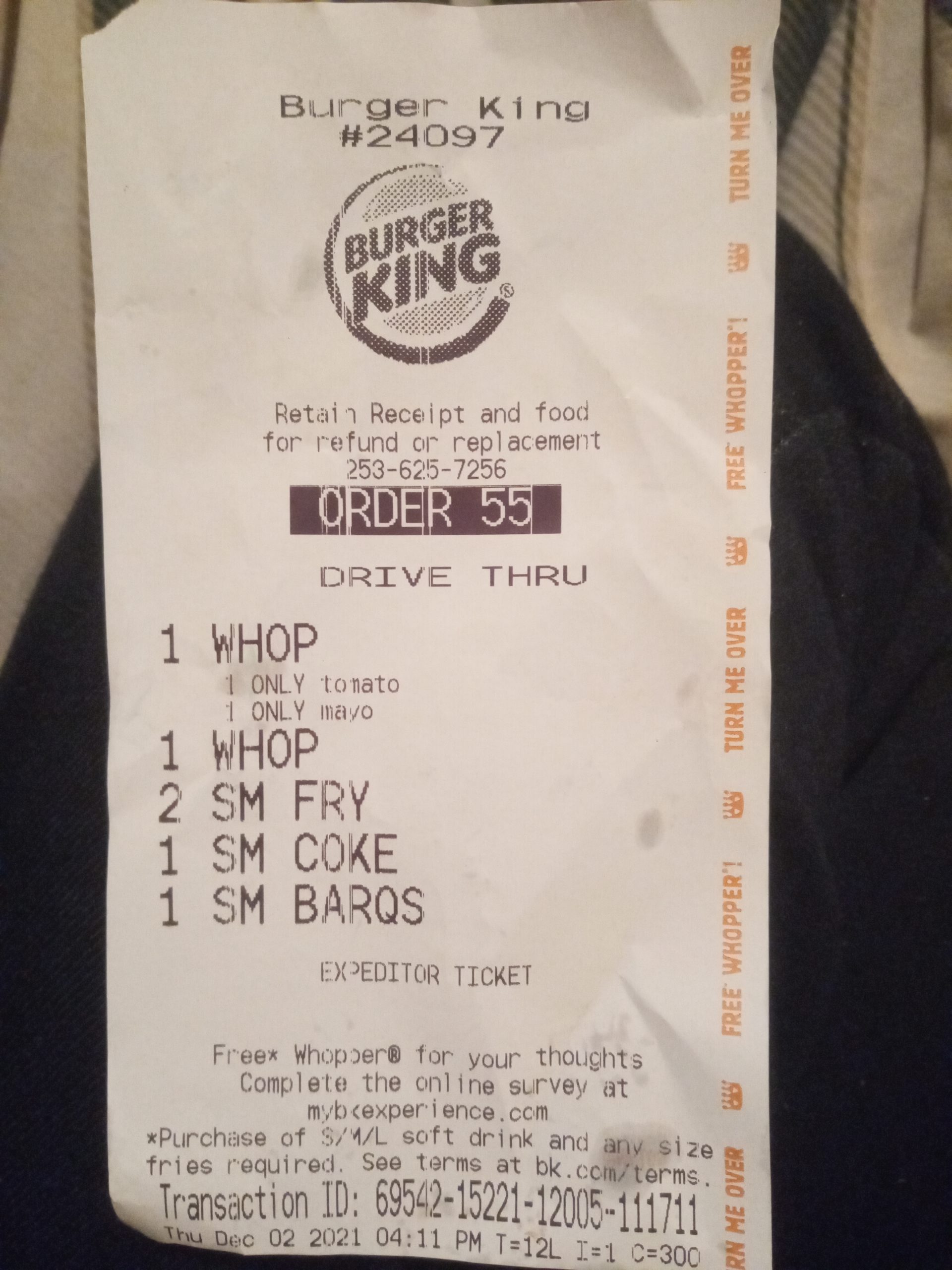 Burger King complaint Horrible Food