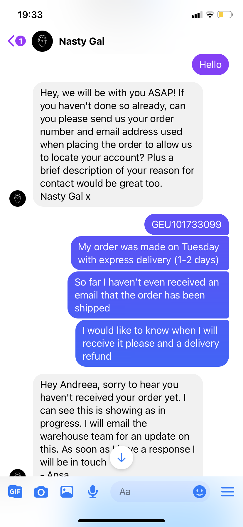 Nasty Gal complaint I paid €177 (€13 express delivery) to not receive my package days later