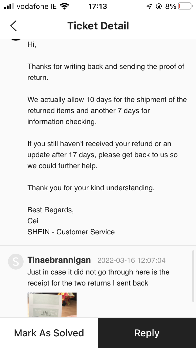 SHEIN complaint Refund