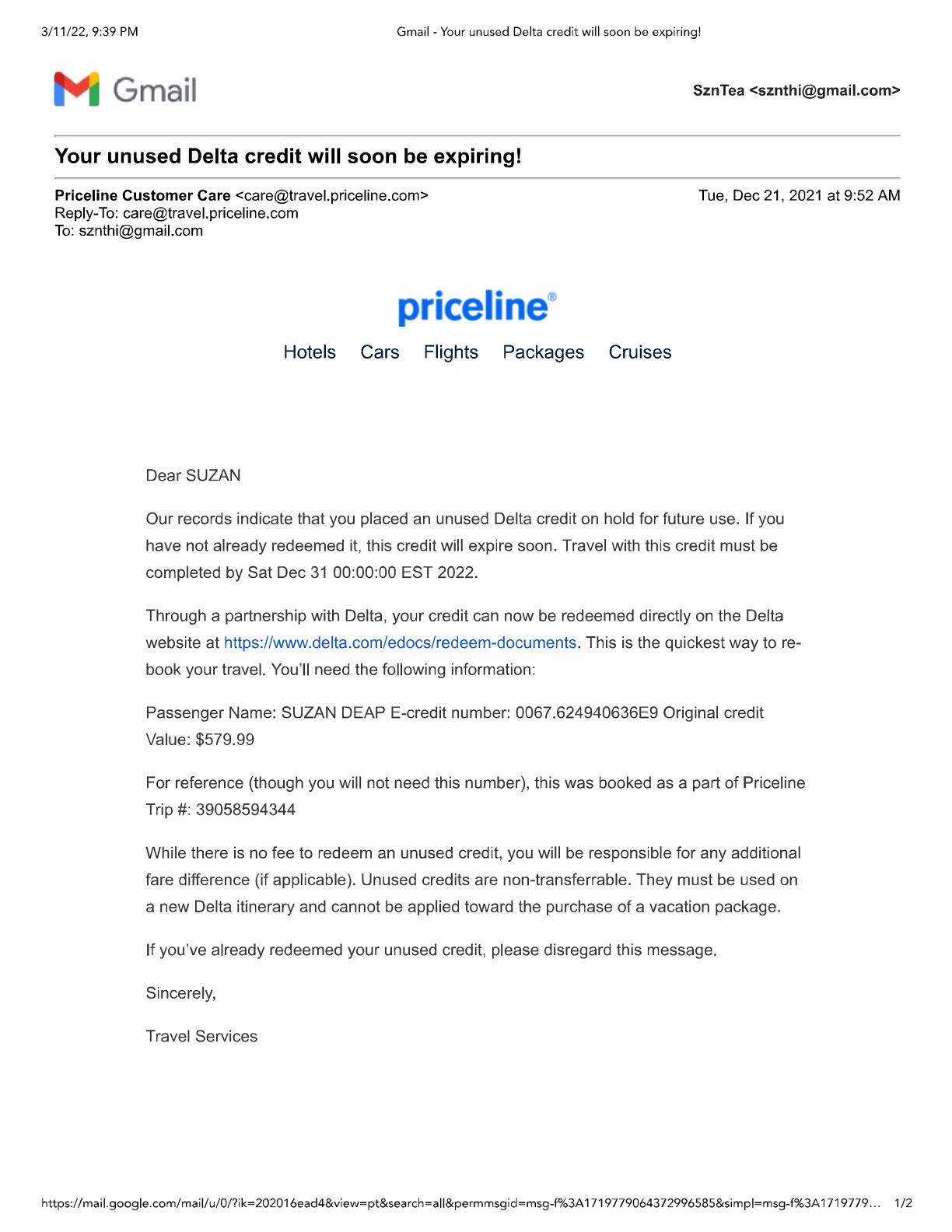 Priceline complaint cancelling my flight and wrong information